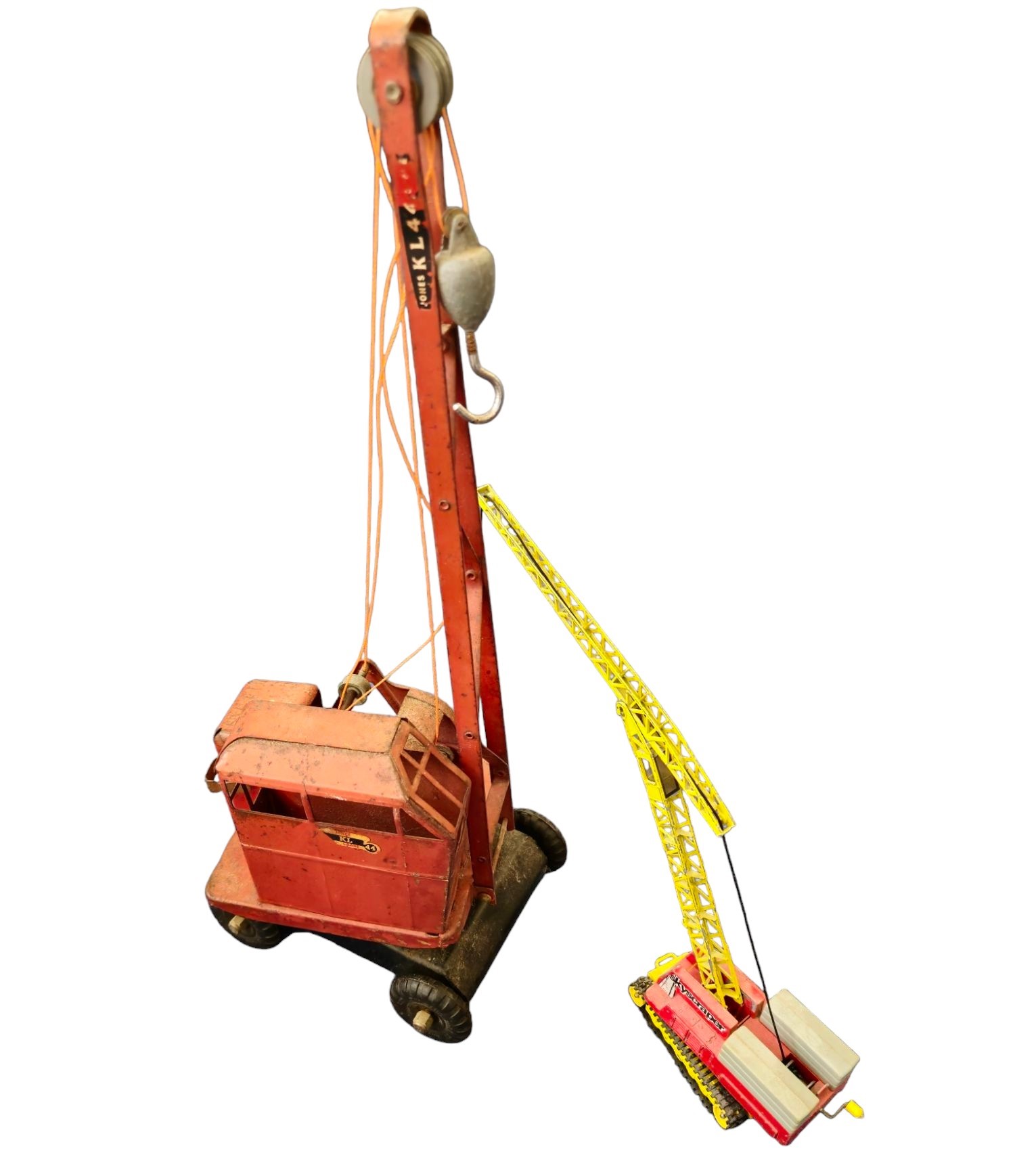 Toy Crane collection, Jones KL44 Crane Ti-angle pressed steel crane and Corgi major Skyscraper tower