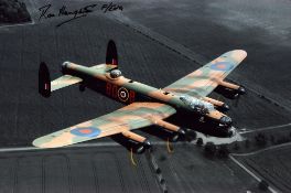 WW2 Ron Houghton DFC 49 sqn bomber command signed stunning 12 x 8 inch colour Lancaster in flight