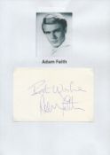 Adam Faith signed 6x4 inch white card affixed to A4 sheet with black and white photo image. Good
