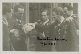 Herman Greiner and Martin Drewes signed postwar Luftwaffe 6x4inch black and white photo. Good
