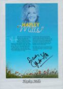 Hayley Mills signed Approx. 9.75x7 Inch magazine cut out affixed onto white A4 Sheet. Good condition