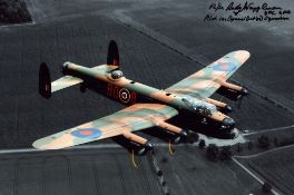WW2 Rusty Waughman DFC AFC 101 sqn bomber command signed stunning 12 x 8 inch colour Lancaster in