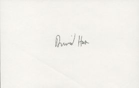 David Hare, a signed 5.5x3.5 inch card. An English playwright, screenwriter and theatre director