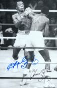Sugar Ray Leonard and Thomas the Hitman Hearns signed12x8inch black and white photo. Good