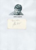 John Leyton signed 4x3 inch white card affixed to A4 sheet with photo image. Good condition Est.