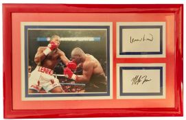 Lennox Lewis and Mike Tyson 23x14 inch overall framed and mounted signature piece includes two