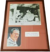 Reg Varney signed colour photo. Mounted and framed with black and white photo and name plaque.