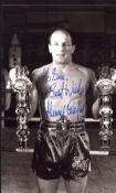 Henry Cooper signed 6x4 inch vintage black and white photo. Dedicated. Good condition. All