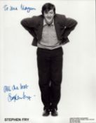 Stephen Fry signed 10x8 inch black and white vintage photo. Dedicated. Good condition. All