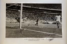 Pele and Gordon Banks signed 20x14 inch black and white print picturing the iconic Wonder save in