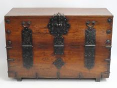 A 19thC. Korean oak Bandaji chest, with drop down