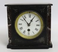 A slate & marble mantle clock, lacking base, top d