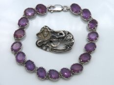 A silver & amethyst bracelet, 190mm long, twinned