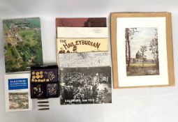 A Haileybury school print twinned with a selection of items & books relating to Haileybury Society i