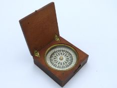 An Edwardian compass in teak case, 65mm x 65mm x 2