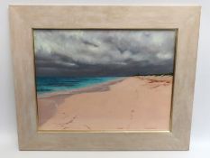 Charles Summers (b.1945), 2006 framed & glazed beach scene oil titled 'Stormy Beach', 600mm x 450mm