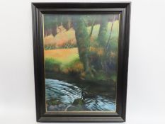 Charles Summers (b.1945), framed & glazed oil on paper titled 'River Scene', image size 760mm x 550