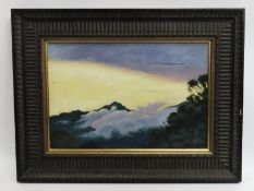 Charles Summers (b.1945), framed & glazed landscape oil on board titled 'Mountains In the Mist', 440