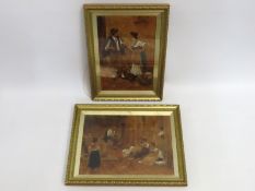 Two framed antique highlighted prints depicting ru