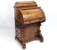 A 19thC. walnut Davenport with gilt gallery to top