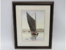 A framed Tom McCracken watercolour of sale boat on