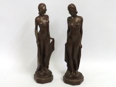A pair of art deco period 1930's bronzed chalk fig