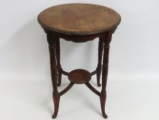 An antique oak lamp table with under tier, 500mm d