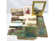 A selection of eight unframed moorland watercolour