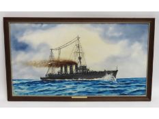 A framed oil on canvas painting of cruiser, HMAS Melbourne 1913-1928, signed R. H. Gregg, image size