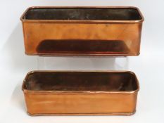 Two copper troughs, largest 345mm wide x 115mm hig