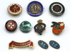 A selection of badge, a silver & enamel Albert Cyc