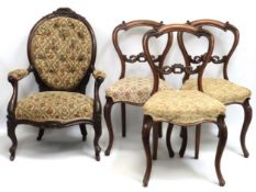 Three upholstered 19thC. Gillows style walnut dini