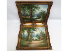 A pair of gilt framed decorators landscape oils on