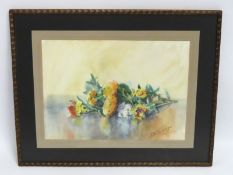 A framed watercolour still life by R. Fox Strangwa