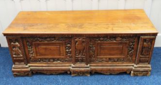 A 17thC. Italian walnut carved coffer with key, 15
