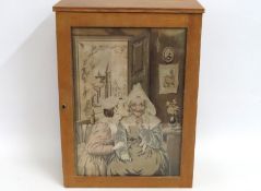 An oak cupboard with internal shelf & drawer with
