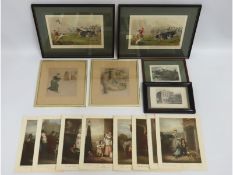 Two framed antique bull baiting prints, two framed
