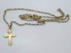 A 9ct gold 420mm chain with 23mm drop cross, 1g