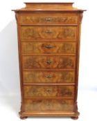 A good 1920/30s Biedermeier style burr walnut tallboy chest of seven drawers with detachable top, pr