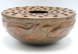 A Newlyn copper arts & crafts rose bowl decorated