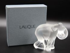 A boxed Lalique Timora elephant paperweight, 80mm tall x 92mm at widest