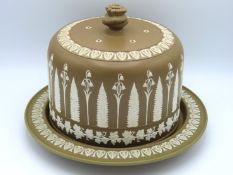 A 19thC. jasperware cheese dome & stand by James D