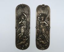 Two decorative figurative finger plates, 288mm & 2