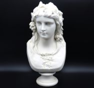 A 19thC. Copeland parian ware porcelain bust, insc