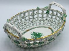 A Herend porcelain open work basket with gilding &