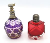 A Victorian faceted ruby glass scent bottle with Birmingham silver top by David & Lionel Spiers, 188
