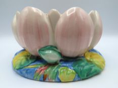 A pink Clarice Cliff pottery no. 973 lily pad, no