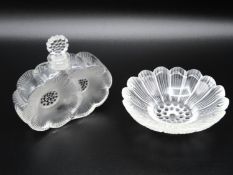 A Lalique crystal floral scent bottle twinned with