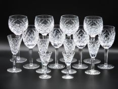 Four Waterford Crystal Tyrone pattern hock glasses, four Waterford Tyrone claret glasses & six other