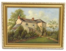 A late Victorian oil of cottage & garden, image size 344mm x 242mm
